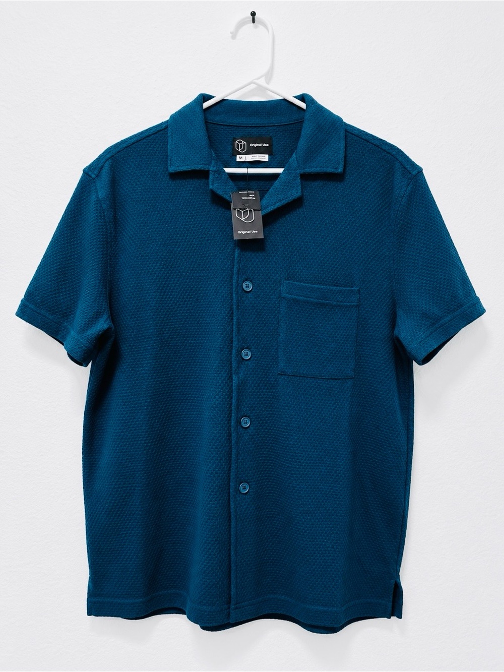 Original Use Shirt Mens Medium Dark Teal Textured Button Up Camp Casual NWT
